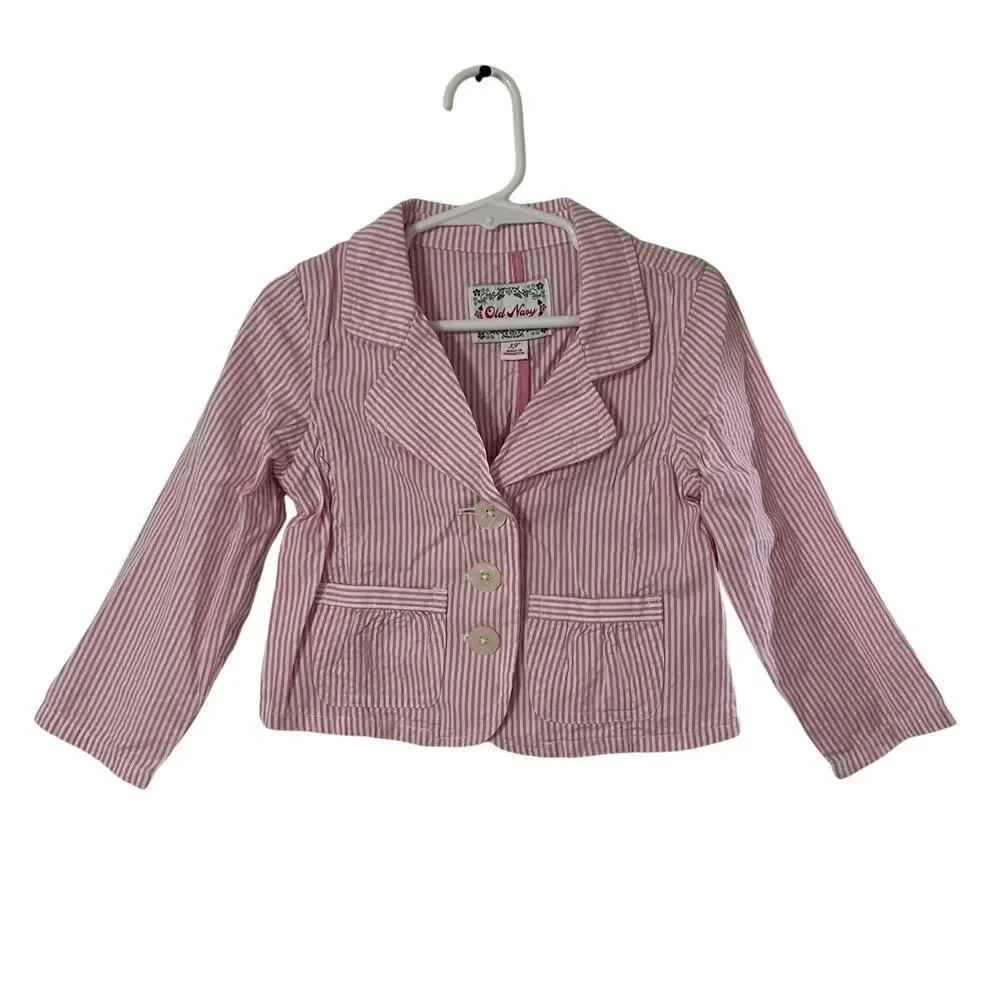 Old Navy White Pink Striped Blazer 2006 Size Size 3T